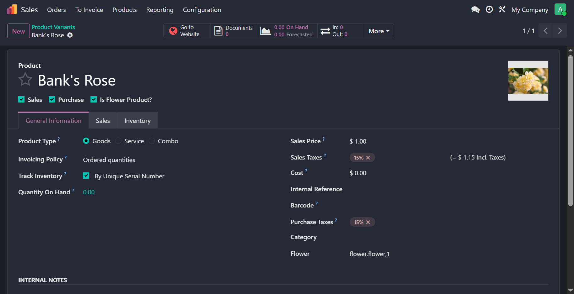 Form view of product model