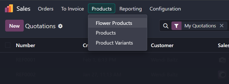 Menu item for flower products