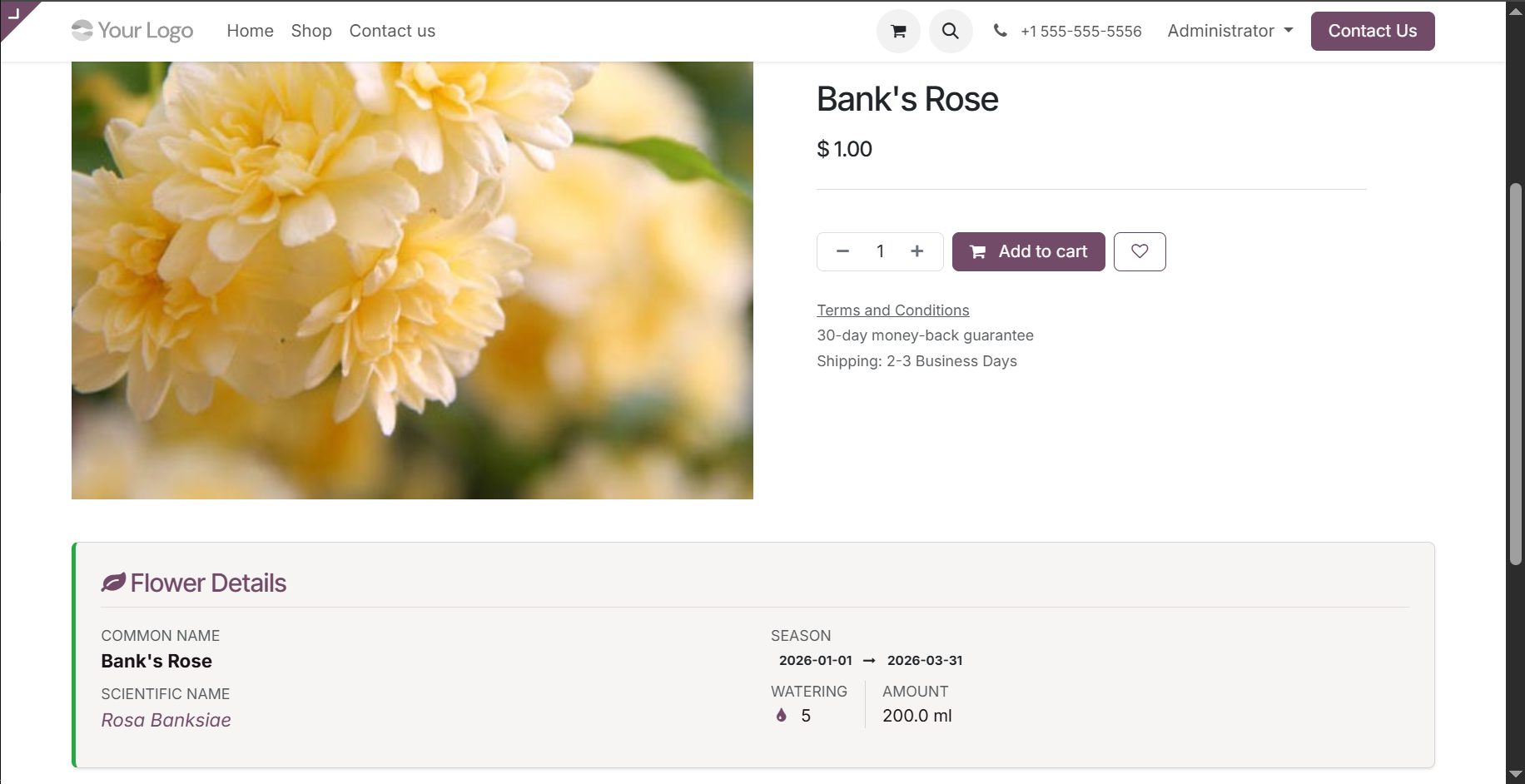 Flower details on product page
