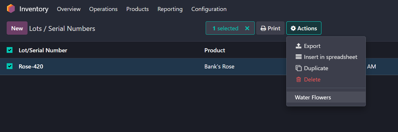 Server action to water multiple flowers