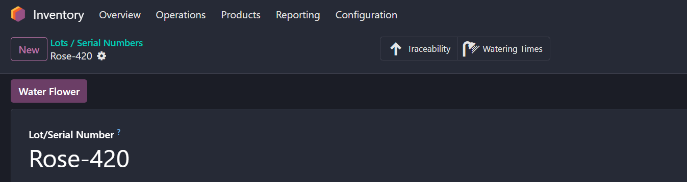 Form view of serial numbered flower