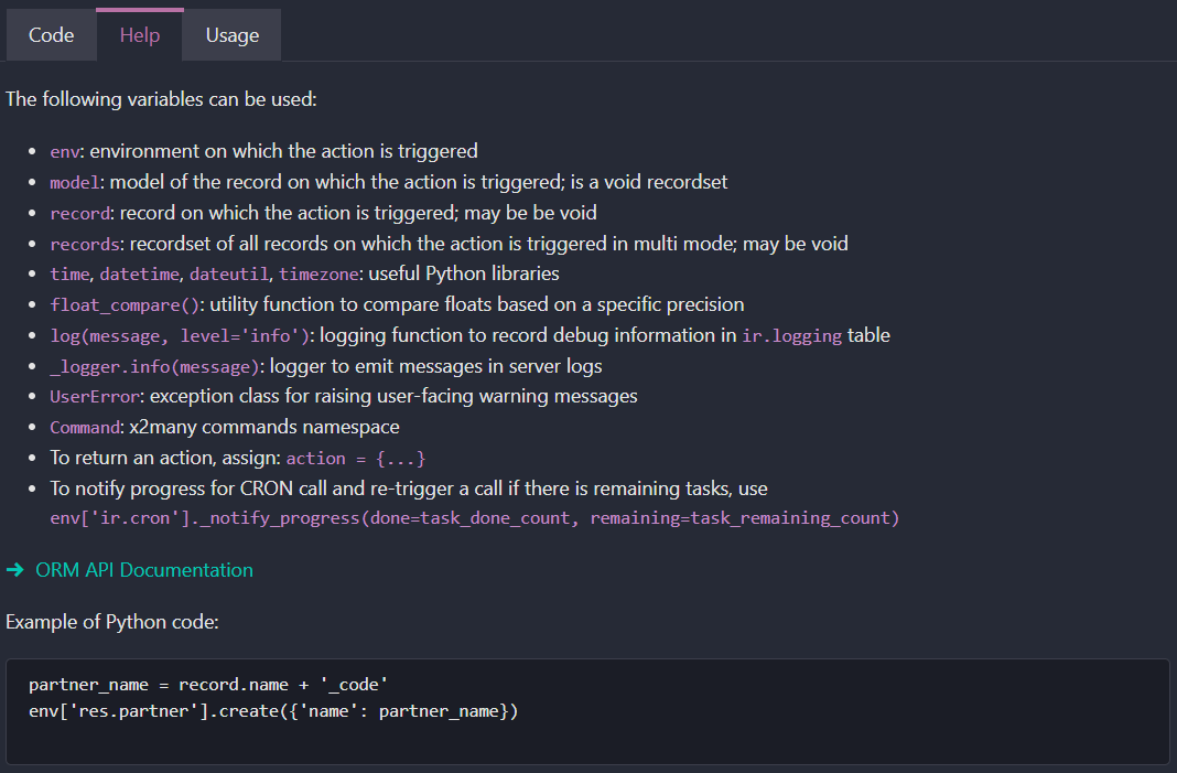 Available variables in server and scheduled actions