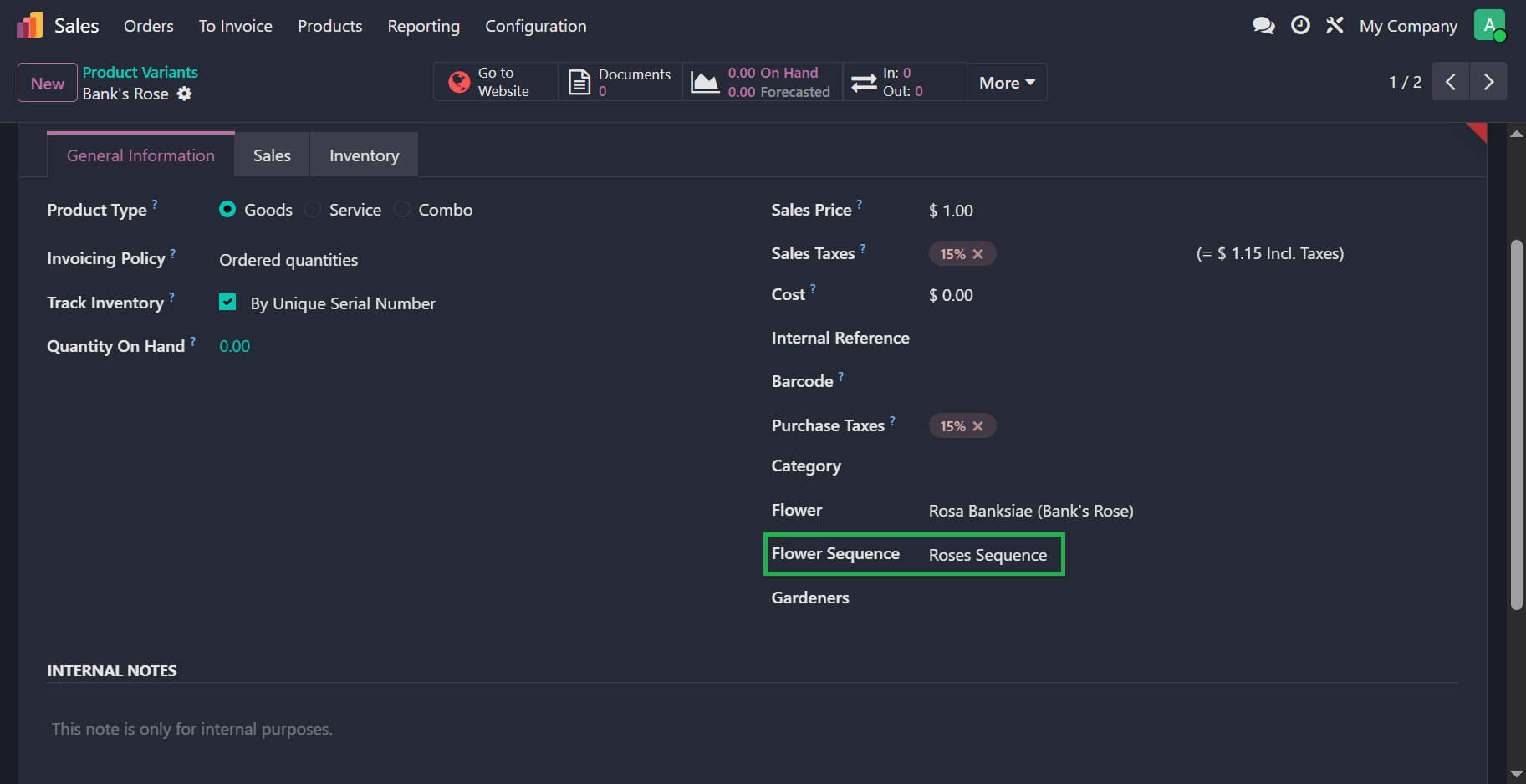Sequence assigned to flower product