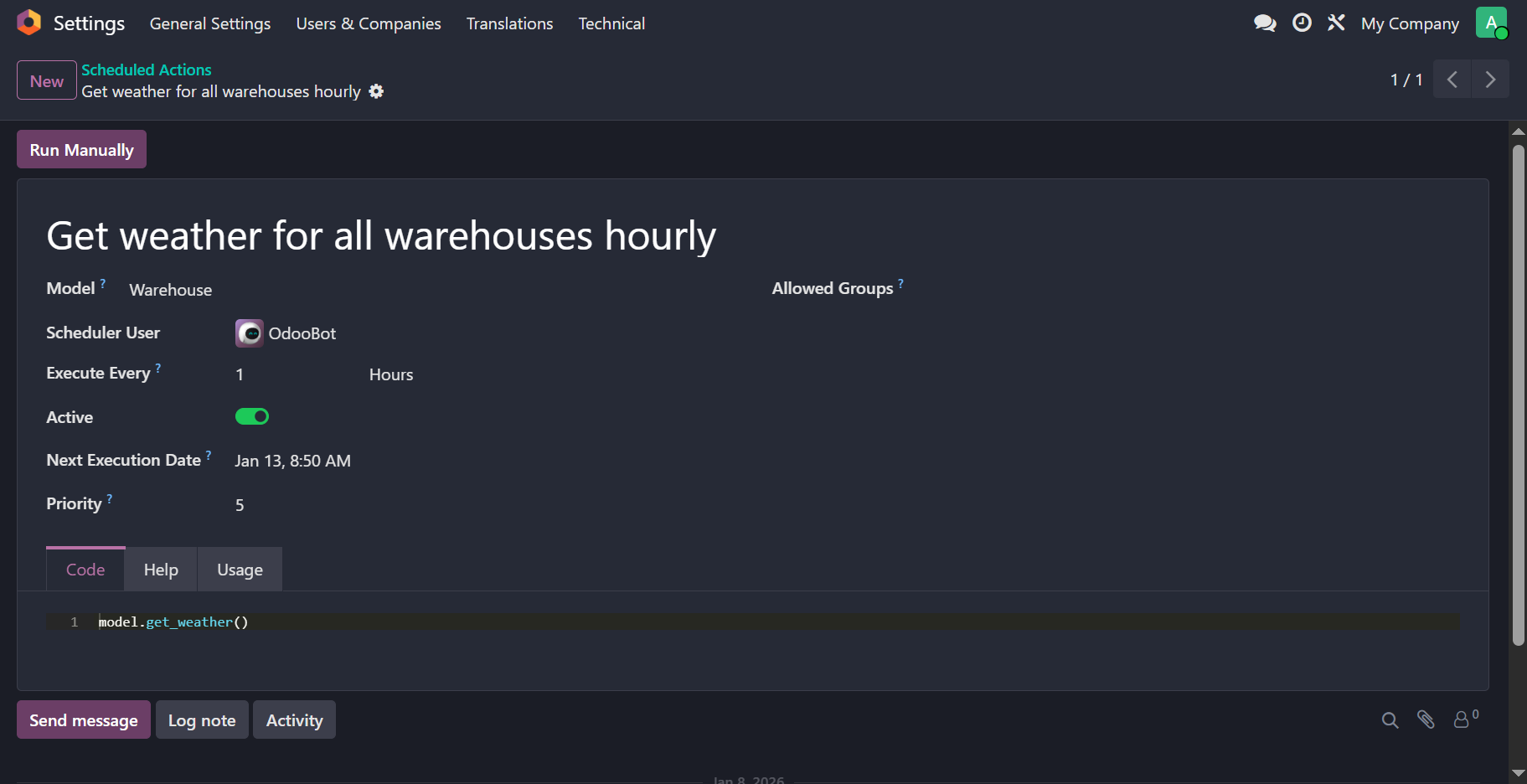 Scheduled action to get weather data
