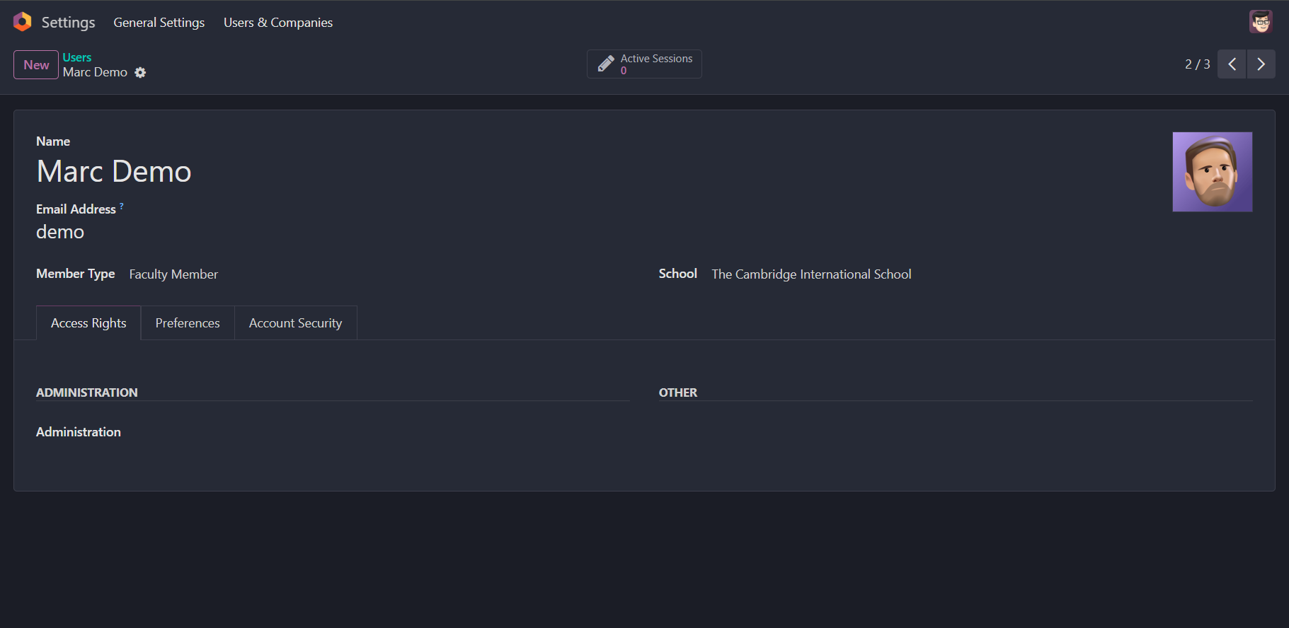 User form view as faculty