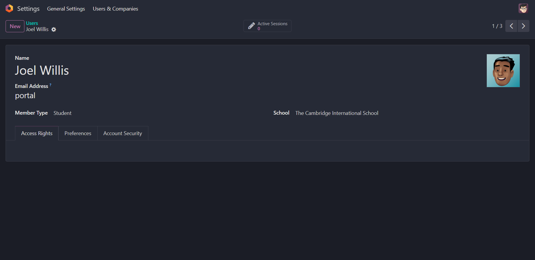 User form view as student