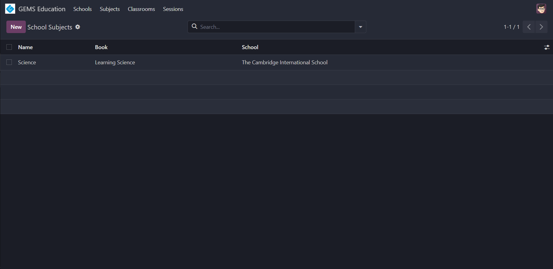 Subject list view with data
