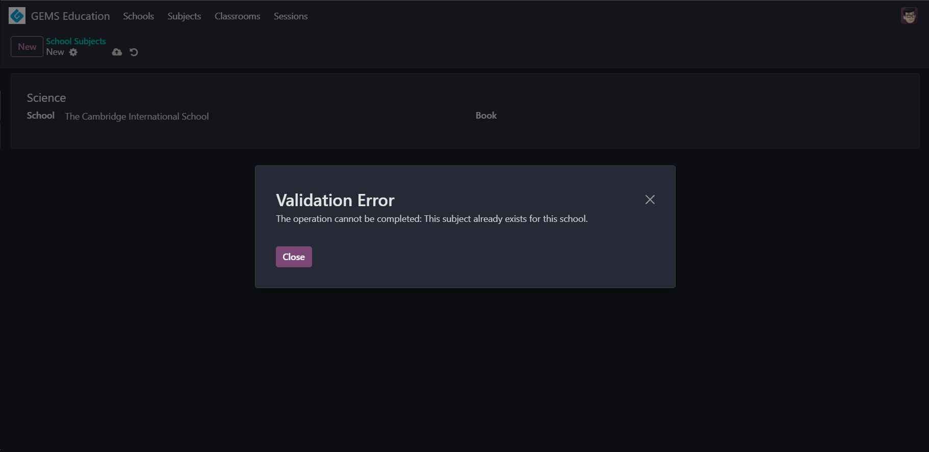 Subject unique validation