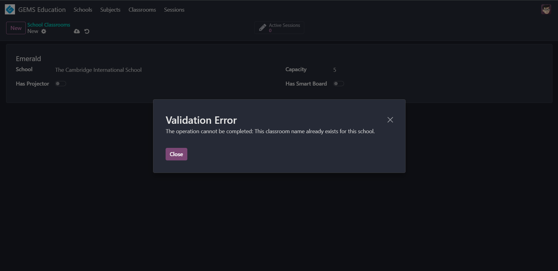 Classroom unique validation