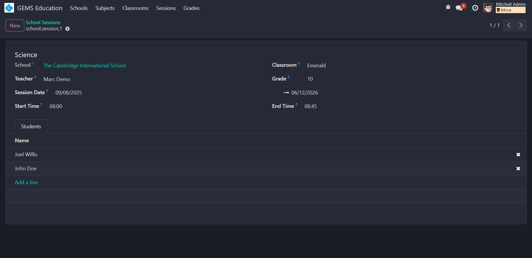 Students added to session